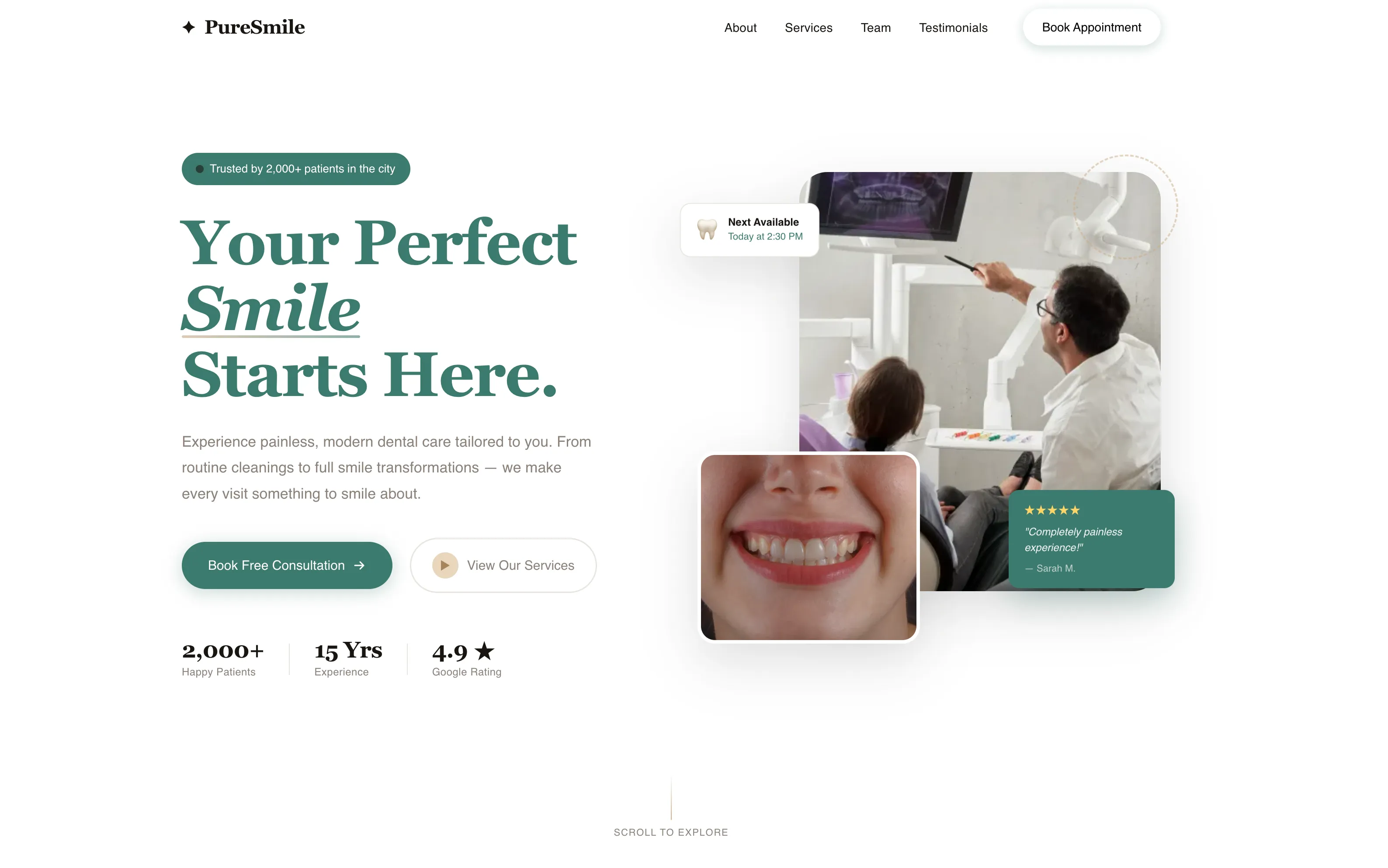 Pure Smile - Professional dental website template design for dentists