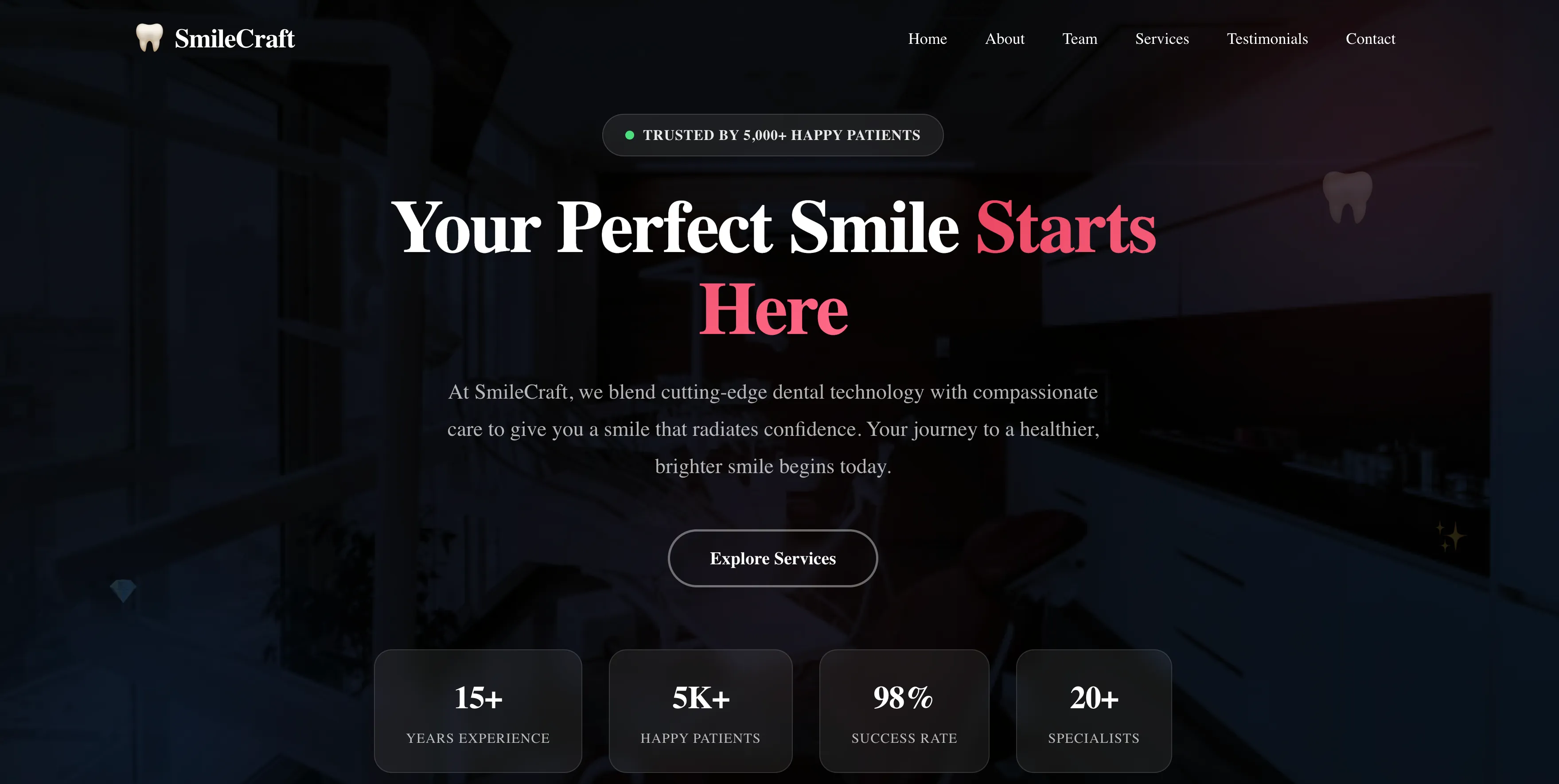 Smile Craft - Professional dental website template design for dentists